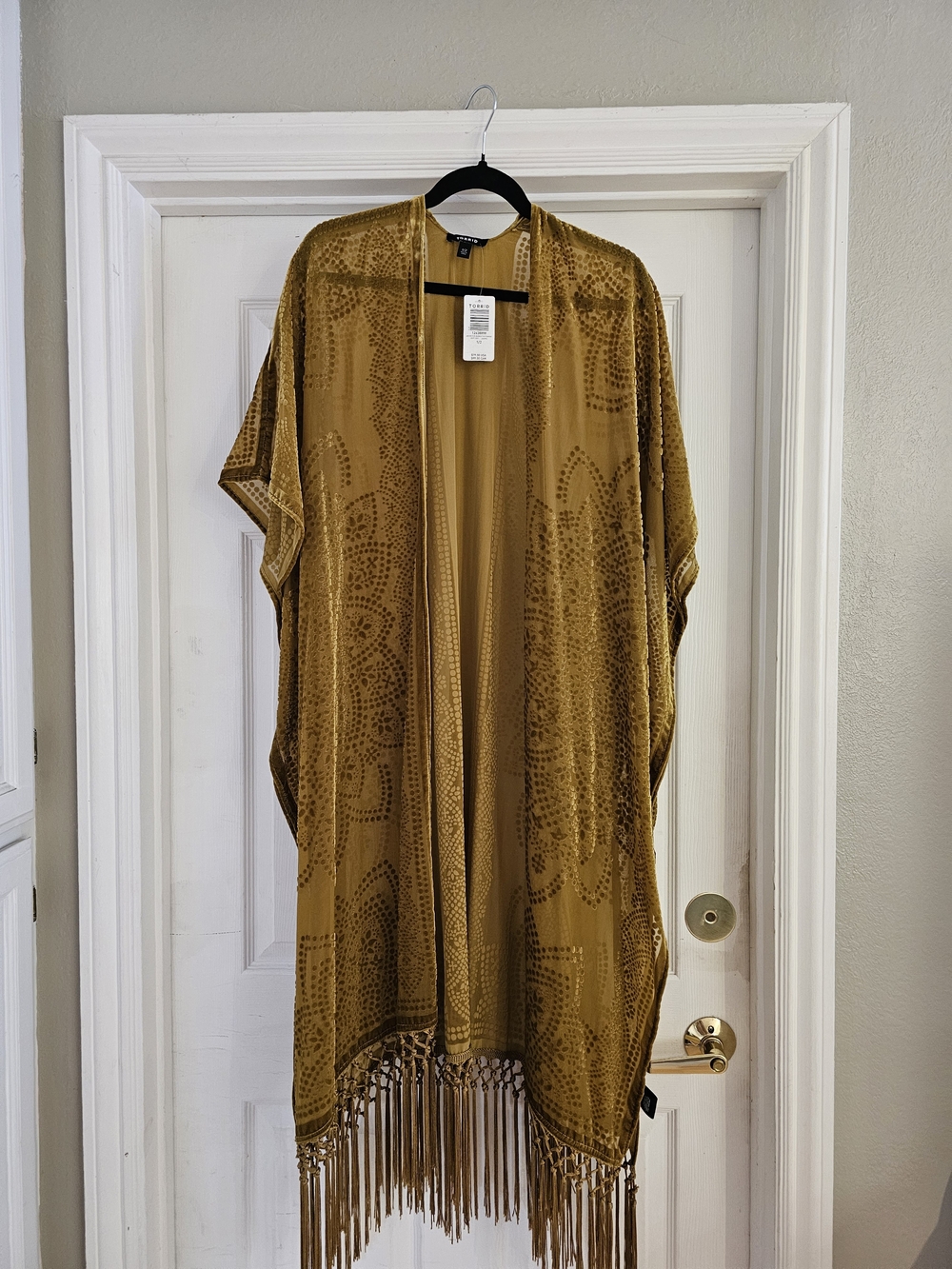 torrid Mustard Velvet Fringe Kimono
